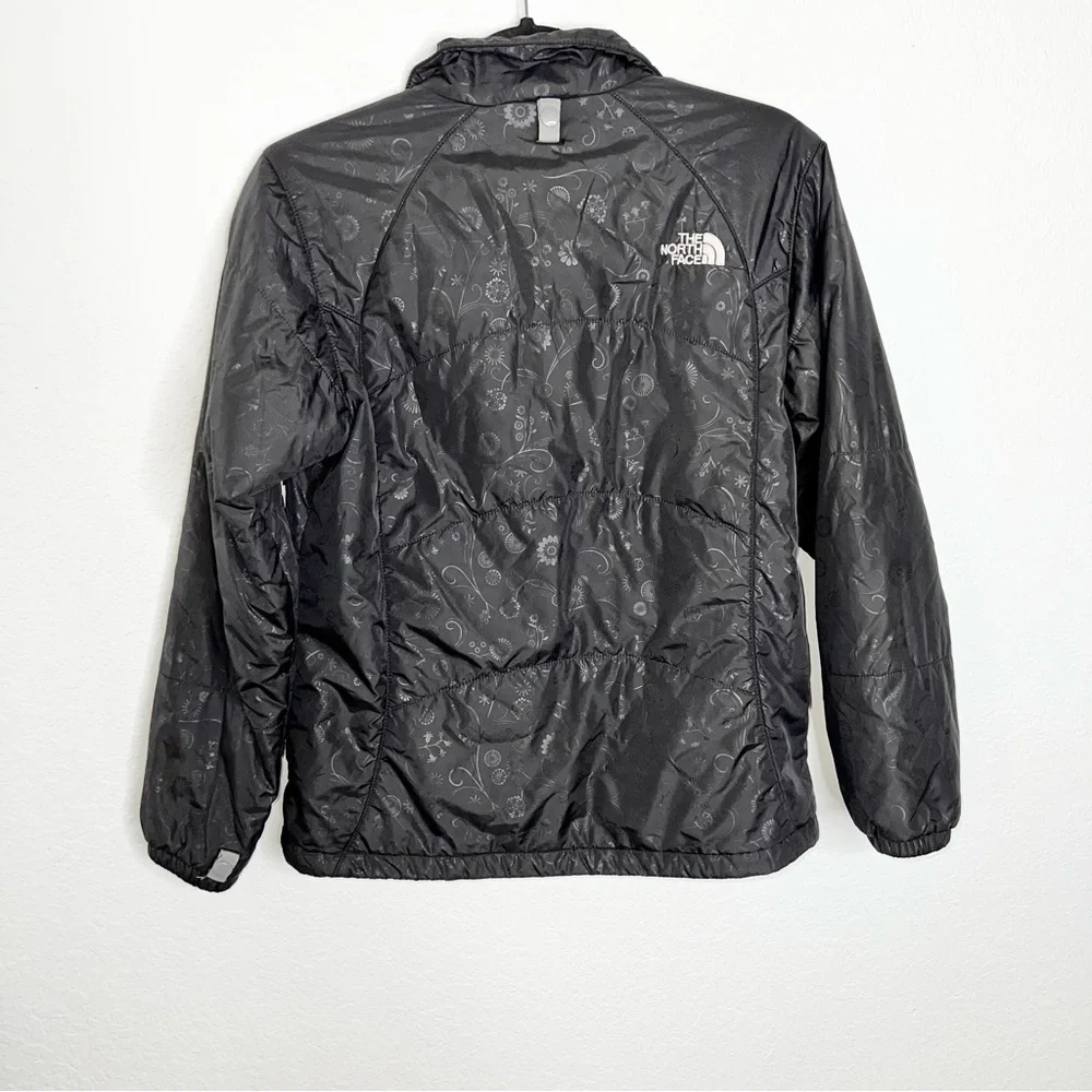The North Face Jacket Coat Girls Large Floral Puffer Black Zip Up Soft Shell C1